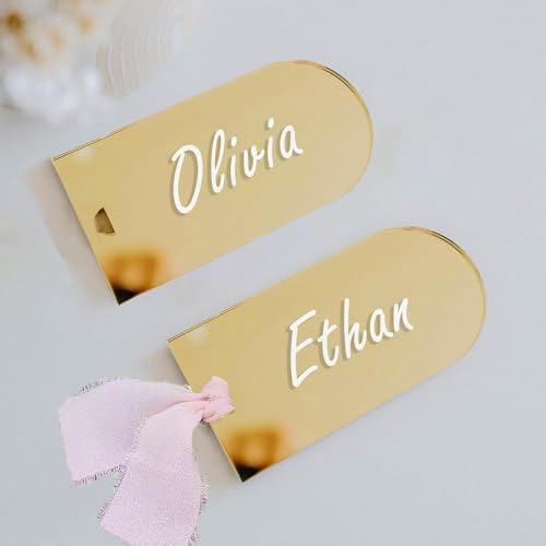 15 Stück Spiegel-goldene Acryl-Tischkarten, 9,1 x 4,1 cm, Namenskarten für Tischdekoration, DIY Blanko-Hängeetiketten für Hochzeit, Geburtstag, Party, Jahrestag, Veranstaltung, Tischdekoration von CEUQIESO