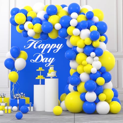 Blau Gelb Weiß Ballon Girlande Bogen Kit - 126 PCS Royal Blau Gelb Weiß Ballons für Geburtstag Baby Braut Dusche Hochzeit Jahrestag Ruhestand Party Dekorationen von CEUQIESO