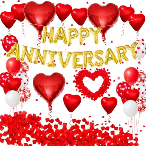 Happy Anniversary Dekorationen, Happy Anniversary Ballon, 1000PCS rote Seidenrose Blütenblätter rot weiß Luftballons, rote Herz Ballons für Hochzeitstag Valentinstag Vorschlag Party Dekorationen Happy Anniversary Dekorationen, Happy Anniversary Ballon, 1000PCS rote Seidenrose Blütenblätter rot weiß Luftballons, rote Herz Ballons für Hochzeitstag Valentinstag Vorschlag Party Dekorationen von CEUQIESO