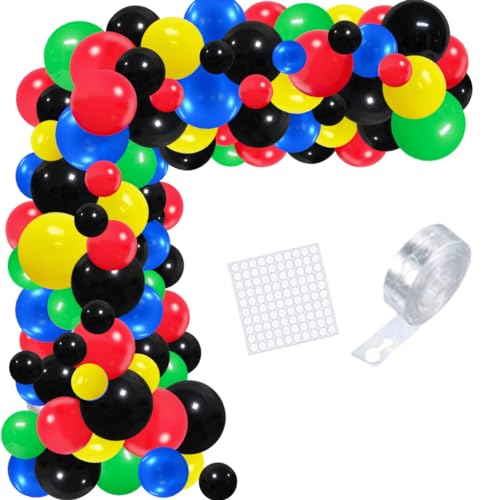 Rot Gelb Grün Blau Schwarz Ballon Girlande Bogen Kit - 122PCS Rot Blau Schwarz Ballons für Junge Mädchen Held 4 5th 6th Birthday Graduation Baby Shower Party Dekorationen von CEUQIESO