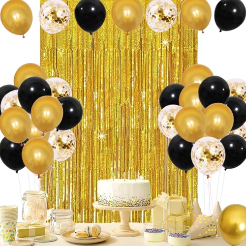 Schwarz und Gold Luftballons Set mit Gold Fransen Vorhang Gold Konfetti Luftballons für Geburtstag 2025 Graduierung Hochzeit Ruhestand Party Dekorationen Schwarz und Gold Luftballons Set mit Gold Fransen Vorhang Gold Konfetti Luftballons für Geburtstag 2025 Graduierung Hochzeit Ruhestand Party Dekorationen von CEUQIESO