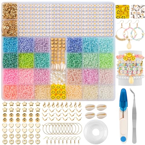 9500 Stück 3mm Perlen für Armbänder Perlen Set,Perlenset Buchstabenperlen Perlen zum Auffädeln für Schmuck Selber Machen,Bunte Diy Armband Halsketten Schmuck Beads(Murad 3mm) von CEVILIA