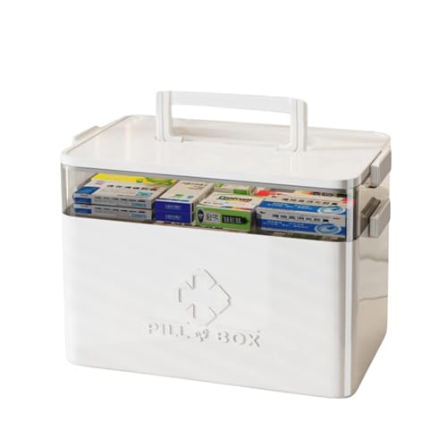 CEWIFO Große Medikamenten-Sortierbox mit Griff – Fächer-Organizer für zu Hause & unterwegs, sichere Arzneimittel-Aufbewahrung (White) von CEWIFO