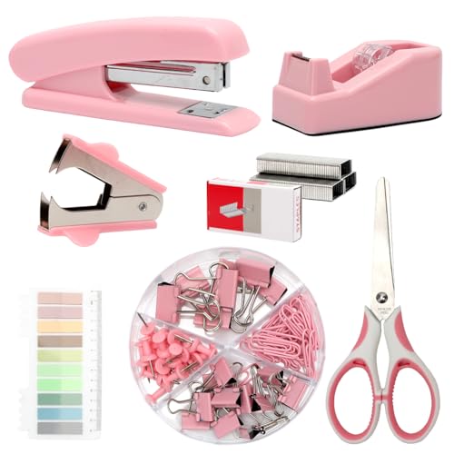 CEWROM Büromaterial, Schreibtischzubehör Rosa, Büro Zubehör, Klebebandabroller Set, mit Heftklammerentferner, Stifthalter, Clips,Schere,Büroklammer,Daumennagel,Geschenke für Kollege Lehrer Studenten CEWROM Büromaterial, Schreibtischzubehör Rosa, Büro Zubehör, Klebebandabroller Set, mit Heftklammerentferner, Stifthalter, Clips,Schere,Büroklammer,Daumennagel,Geschenke für Kollege Lehrer Studenten von CEWROM