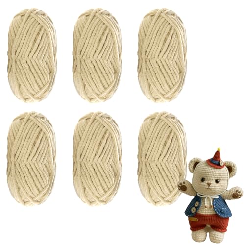 CEWROM Chenille Chunky Wolle zum Häkeln Dickes Garn, 6 x 50g Weicher Wolle zum Stricken, Babywolle Flauschgarn Klobiges Baumwollgarn Einfaches Strickgarn Kein Geteiltes Garn Häkelgarn für Anfänger von CEWROM