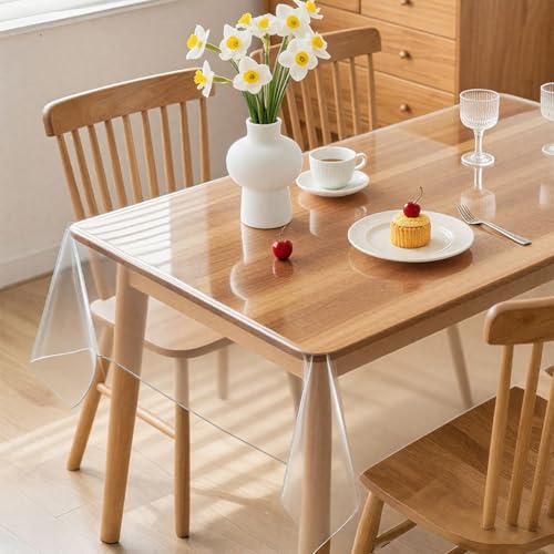 CEWROM Durchsichtige Tischdecke, Tischdecke Klarsicht Transparent, Meterware 0.13 mm Stark, Wasserdicht Abwaschbar PVC Folie Fettdicht Tischschutzfolie (140x240cm) von CEWROM