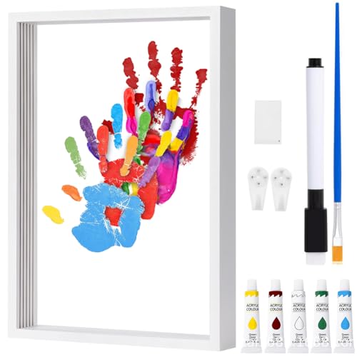 CEWROM Familien Handabdruck Set, Fußabdruck Set Baby und Handabdruck Familie mit Platz für 4, Clear Family Handprint Frame, DIY Neugeborenen-Andenken-Fotorahmen, Ungiftige Farben (Weiß) von CEWROM
