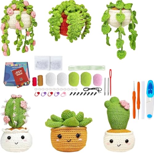 CEWROM Häkelset für Anfänger, Kaktus Häkeln Starter Kit, Häkelnadel Set, Baumwolle zum häkeln, mit Häkelnadeln, Garn, Füllung, Handnähnadel, Stichmarkern, Anleitung, DIY Handwerkskunst für Erwachsene CEWROM Häkelset für Anfänger, Kaktus Häkeln Starter Kit, Häkelnadel Set, Baumwolle zum häkeln, mit Häkelnadeln, Garn, Füllung, Handnähnadel, Stichmarkern, Anleitung, DIY Handwerkskunst für Erwachsene von CEWROM