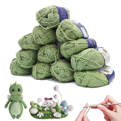 Häkelgarn 12 x 50g, Acryl Wolle Zum Häkeln Wolle Zum Stricken Häkelwolle für Anfänger Crochet Yarn, Baumwolle Babywolle für Häkel- und Strickprojekt, Baumwolle Crochet Yarn von Socken, Mützen (Grün) Häkelgarn 12 x 50g, Acryl Wolle Zum Häkeln Wolle Zum Stricken Häkelwolle für Anfänger Crochet Yarn, Baumwolle Babywolle für Häkel- und Strickprojekt, Baumwolle Crochet Yarn von Socken, Mützen (Grün) von CEWROM