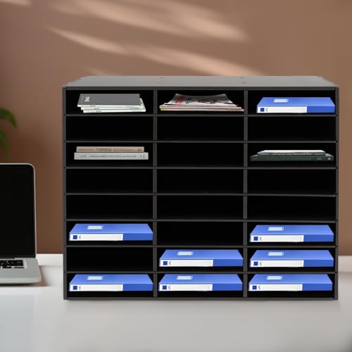 CFDZCP Ablagefächer, 24 Fächer, A4-Papier-Organizer, Schreibtisch-Papier-Organizer Mit 8 Ebenen, Aufbewahrung, Postsortierer, Organizer for Büro, Schule Und Zuhause, 73,7 X 30,2 X 59,6 cm(Black) von CFDZCP