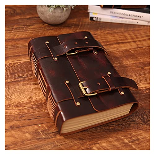 CFLNYC A5 Rindsleder Braune Notebook Agenda Doppelschnalle Reise Tagebuch Notiz Memo Notizblock Schreiben Skizzenbuch(Rood) von CFLNYC