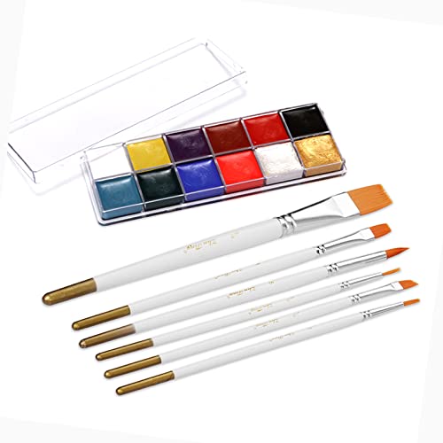 CFTGIW 12 Farben ölige Gesichtsfarbe Pigment Pigment -Getthäuerungs -Kit mit 6pcs Pinselbürsten Sichere Körper und Gesichtsfarbe Facepaints Bodypaint für Künstlerschüler, die Malereien für Malereien von CFTGIW