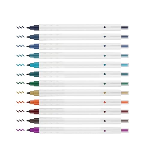 CFTGIW 12 Farbtinte Stifte Einziehbares Basis Schnelltupfen Tinte 0,6 Mm Faserstift Tipp Sammelalbum Tool Journaling Schreiben Kunst Malerei Geburtstagskarte für Freunde Schülern Schreibwaren (1) von CFTGIW