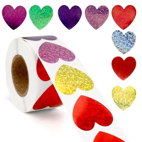 Herz Sticker,Bunt 500 Stück,Aufkleber Herz 2.5cm,Aufkleber Personalisiert,Glitzer Sticker,Aufkleber Zum Muttertag von CFifHtOL