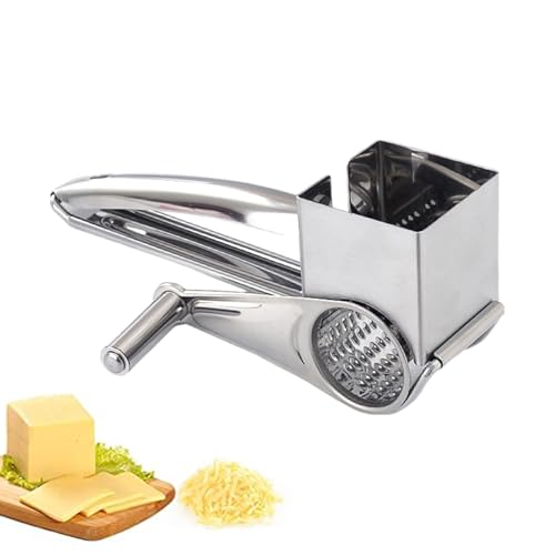 CGACCSD 4 in 1 Käsereibe, drehbar, rostfrei, mit 4 verschiedenen Schneidtrommeln, abnehmbarer Käsehobel, manuell, drehbar, von Hand CGACCSD 4 in 1 Käsereibe, drehbar, rostfrei, mit 4 verschiedenen Schneidtrommeln, abnehmbarer Käsehobel, manuell, drehbar, von Hand von CGACCSD