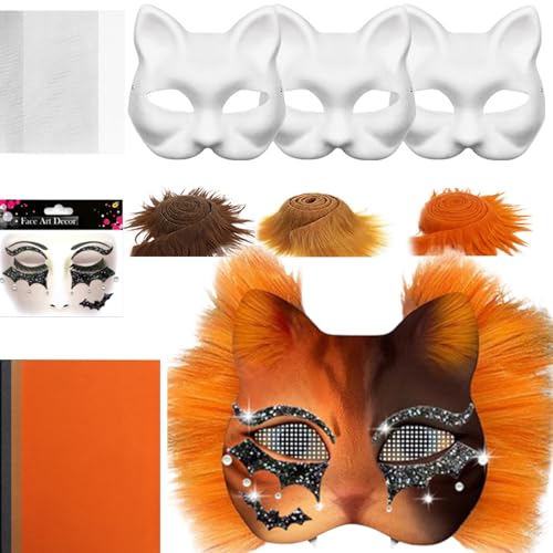 CGACCSD Maske mit Katzenroh, Tiermaske, Zubehör-Set, Tüll und Filz, kreative Aktivitäten, für Maskenpartys, Karneval, Cosplay, Männer von CGACCSD