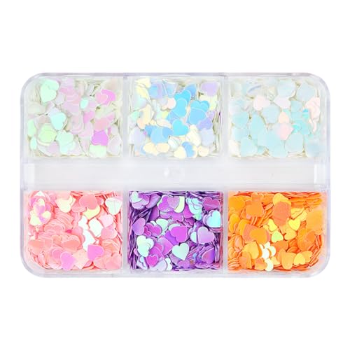 CGACCSD Nagel Strass - 6 Farben Holografische Herz Glitzer Flocken Für Nägel | Holografische Maniküre Deko Acryl Applikationen Für Frauen Mädchen Handydekoration von CGACCSD