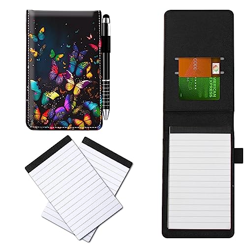 CGFGHHUY Kleine Notizbuchhülle aus PU-Leder, Metall-Kugelschreiber und 2 Stück, 7,6 x 12,7 cm, Notizblöcke, buntes Schmetterlingsmuster, Notizbücher für Meetings, tägliche Aufzeichnungen, Notizen CGFGHHUY Kleine Notizbuchhülle aus PU-Leder, Metall-Kugelschreiber und 2 Stück, 7,6 x 12,7 cm, Notizblöcke, buntes Schmetterlingsmuster, Notizbücher für Meetings, tägliche Aufzeichnungen, Notizen von CGFGHHUY