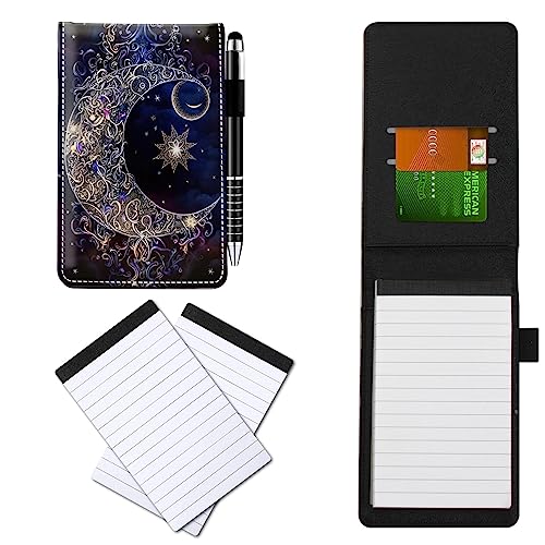 CGFGHHUY Notizblöcke aus PU-Leder, klein, mit Metall-Kugelschreiber und 2 Stück, 7,6 x 12,7 cm, Violett, Mondmuster, Notizbücher für Meetings, tägliche Aufzeichnungen, Notizen von CGFGHHUY