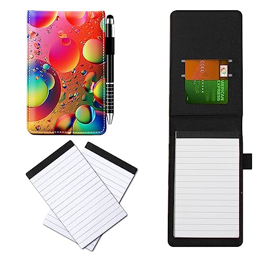 CGFGHHUY Notizblöcke aus PU-Leder, klein, mit Metall-Kugelschreiber und 2 Stück, 7,6 x 12,7 cm, buntes Muster, Notizbücher, Einband für Meetings, tägliche Aufzeichnungen, Notizen von CGFGHHUY