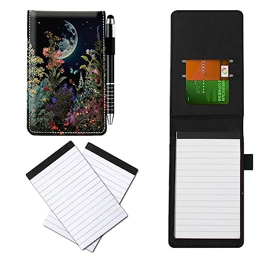 CGFGHHUY Notizbuch aus PU-Leder, klein, mit Metall-Kugelschreiber und 2 Notizblöcken, 7,6 x 12,7 cm, Mond, Blumenmuster, Notizbücher für Meetings, tägliche Aufzeichnungen, Notizen CGFGHHUY Notizbuch aus PU-Leder, klein, mit Metall-Kugelschreiber und 2 Notizblöcken, 7,6 x 12,7 cm, Mond, Blumenmuster, Notizbücher für Meetings, tägliche Aufzeichnungen, Notizen von CGFGHHUY