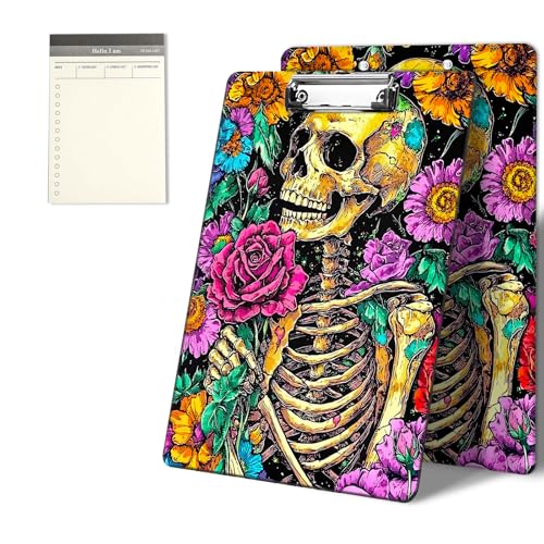 Klemmbretter mit Aquarell-Blumen und Totenkopf-Muster, 22,9 x 31,8 cm, Standard-A4-Klemmbrett mit flachem Metallclip und To-Do-Notizblock für Schule, Büro, Zuhause und Studenten Klemmbretter mit Aquarell-Blumen und Totenkopf-Muster, 22,9 x 31,8 cm, Standard-A4-Klemmbrett mit flachem Metallclip und To-Do-Notizblock für Schule, Büro, Zuhause und Studenten von CGFGHHUY