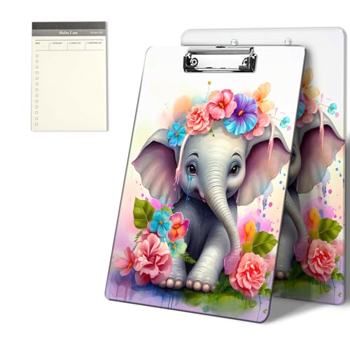 Klemmbretter mit Baby-Elefanten-Blumenmuster, 22,9 x 31,8 cm, Standard-A4-Klemmbrett mit flachem Metallclip und To-Do-Notizblock für Schule, Büro, Zuhause und Studenten Klemmbretter mit Baby-Elefanten-Blumenmuster, 22,9 x 31,8 cm, Standard-A4-Klemmbrett mit flachem Metallclip und To-Do-Notizblock für Schule, Büro, Zuhause und Studenten von CGFGHHUY