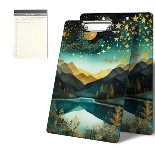 Klemmbretter mit Berg-, Mond-, Stern-, Wald-Muster, 22,9 x 31,8 cm, Standard-A4-Klemmbrett mit flachem Metallclip und To-Do-Notizblock für Schule, Büro, Zuhause und Studenten Klemmbretter mit Berg-, Mond-, Stern-, Wald-Muster, 22,9 x 31,8 cm, Standard-A4-Klemmbrett mit flachem Metallclip und To-Do-Notizblock für Schule, Büro, Zuhause und Studenten von CGFGHHUY