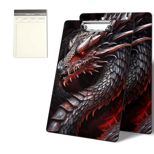 Klemmbretter mit Drachenmuster, 22,9 x 31,8 cm, Standard-A4-Klemmbrett mit niedrigem Profil, Metallclip und To-Do-Notizblock für Schule, Büro, Zuhause und Studenten Klemmbretter mit Drachenmuster, 22,9 x 31,8 cm, Standard-A4-Klemmbrett mit niedrigem Profil, Metallclip und To-Do-Notizblock für Schule, Büro, Zuhause und Studenten von CGFGHHUY