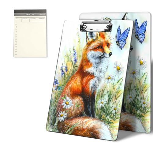Klemmbretter mit Fuchs- und Schmetterlingsmuster, 22,9 x 31,8 cm, Standard-A4-Klemmbrett mit flachem Metallclip und To-Do-Notizblock für Schule, Büro, Zuhause und Studenten von CGFGHHUY