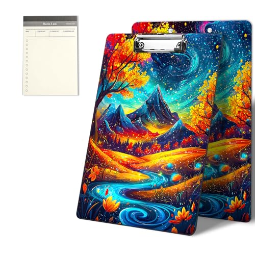 Klemmbretter mit Galaxie-Bergbaum-Muster, 22,9 x 31,8 cm, Standard-A4-Klemmbrett mit flachem Metallclip und To-Do-Notizblock für Schule, Büro, Zuhause und Studenten von CGFGHHUY