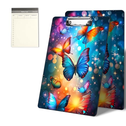 Klemmbretter mit Glitzer- und Schmetterlingsmuster, 22,9 x 31,8 cm, Standard-A4-Klemmbrett mit flachem Metallclip und To-Do-Notizblock für Schule, Büro, Zuhause und Studenten von CGFGHHUY