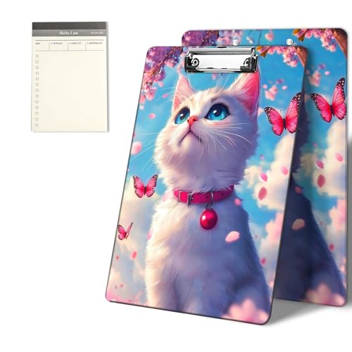 Klemmbretter mit Kirschblütenmuster, weiße Katze und Schmetterlinge, 22,9 x 31,8 cm, Standard-A4-Klemmbrett mit flachem Metallclip und To-Do-Notizblock für Schule, Büro, Zuhause und Studenten Klemmbretter mit Kirschblütenmuster, weiße Katze und Schmetterlinge, 22,9 x 31,8 cm, Standard-A4-Klemmbrett mit flachem Metallclip und To-Do-Notizblock für Schule, Büro, Zuhause und Studenten von CGFGHHUY