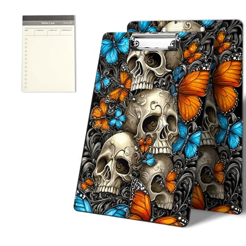 Klemmbretter mit Schmetterlings- und Totenkopf-Muster, 22,9 x 31,8 cm, Standard-A4-Klemmbrett mit flachem Metallclip und To-Do-Notizblock für Schule, Büro, Zuhause und Studenten von CGFGHHUY