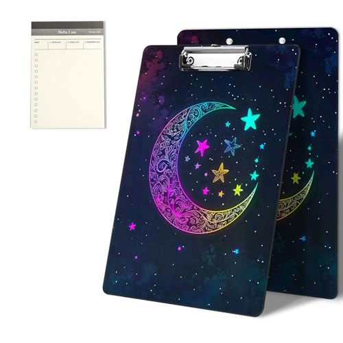 Klemmbretter mit Sternen und Mond, 22,9 x 31,8 cm, Standard-A4-Klemmbrett mit niedrigem Profil, Metallclip und To-Do-Notizblock für Schule, Büro, Zuhause und Studenten von CGFGHHUY