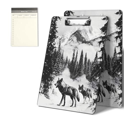 Klemmbretter mit Wald-, Bergwolf-Muster, 22,9 x 31,8 cm, Standard-A4-Klemmbrett mit flachem Metallclip und To-Do-Notizblock für Schule, Büro, Zuhause und Studenten von CGFGHHUY