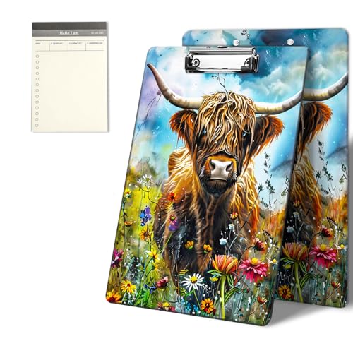 Klemmbretter mit braunen Kühen und Blumen, 22,9 x 31,8 cm, Standard-A4-Klemmbrett mit flachem Metallclip und To-Do-Notizblock für Schule, Büro, Zuhause und Studenten von CGFGHHUY