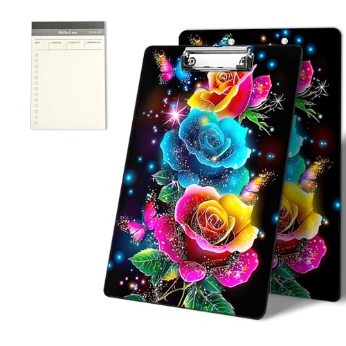 Klemmbretter mit bunten Rosen und Schmetterlingen, 22,9 x 31,8 cm, Standard-A4-Klemmbrett mit flachem Metallclip und To-Do-Notizblock für Schule, Büro, Zuhause und Studenten Klemmbretter mit bunten Rosen und Schmetterlingen, 22,9 x 31,8 cm, Standard-A4-Klemmbrett mit flachem Metallclip und To-Do-Notizblock für Schule, Büro, Zuhause und Studenten von CGFGHHUY