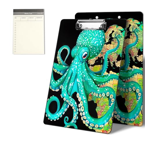 Klemmbretter mit grünem Oktopus-Muster, 22,9 x 31,8 cm, Standard-A4-Klemmbrett mit flachem Metallclip und To-Do-Notizblock für Schule, Büro, Zuhause und Studenten Klemmbretter mit grünem Oktopus-Muster, 22,9 x 31,8 cm, Standard-A4-Klemmbrett mit flachem Metallclip und To-Do-Notizblock für Schule, Büro, Zuhause und Studenten von CGFGHHUY