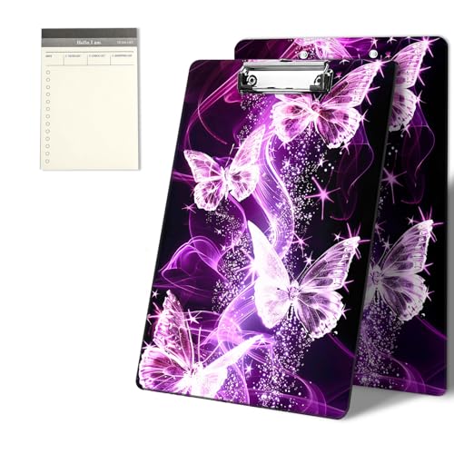 Klemmbretter mit rosa Schmetterlingen, 22,9 x 31,8 cm, Standard-A4-Klemmbrett mit flachem Metallclip und To-Do-Notizblock für Schule, Büro, Zuhause und Studenten von CGFGHHUY