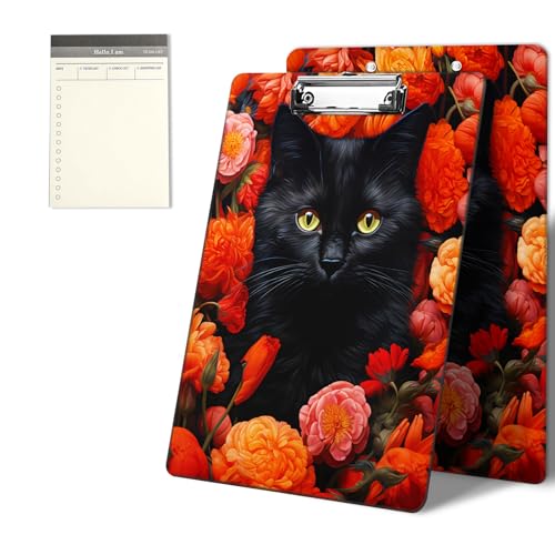 Klemmbretter mit rotem Blumenmuster, schwarze Katze, 22,9 x 31,8 cm, Standard-A4-Klemmbrett mit flachem Metallclip und To-Do-Notizblock für Schule, Büro, Zuhause und Studenten Klemmbretter mit rotem Blumenmuster, schwarze Katze, 22,9 x 31,8 cm, Standard-A4-Klemmbrett mit flachem Metallclip und To-Do-Notizblock für Schule, Büro, Zuhause und Studenten von CGFGHHUY