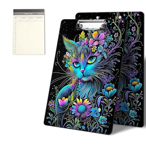 Klemmbretter mit schönem Blumen-Katzenmuster, 22,9 x 31,8 cm, Standard-A4-Klemmbrett mit flachem Metallclip und To-Do-Notizblock für Schule, Büro, Zuhause und Studenten Klemmbretter mit schönem Blumen-Katzenmuster, 22,9 x 31,8 cm, Standard-A4-Klemmbrett mit flachem Metallclip und To-Do-Notizblock für Schule, Büro, Zuhause und Studenten von CGFGHHUY