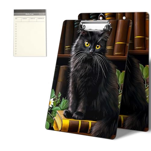 Klemmbretter mit schwarzem Katzen-Bücherregal-Muster, 22,9 x 31,8 cm, Standard-A4-Klemmbrett mit flachem Metallclip und To-Do-Notizblock für Schule, Büro, Zuhause und Studenten Klemmbretter mit schwarzem Katzen-Bücherregal-Muster, 22,9 x 31,8 cm, Standard-A4-Klemmbrett mit flachem Metallclip und To-Do-Notizblock für Schule, Büro, Zuhause und Studenten von CGFGHHUY