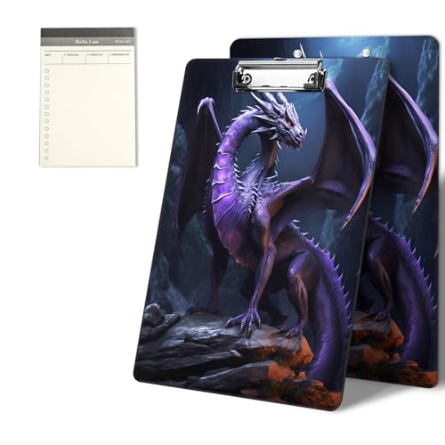 Klemmbretter mit violettem Drachenmuster, 22,9 x 31,8 cm, Standard-A4-Klemmbrett mit flachem Metallclip und To-Do-Notizblock für Schule, Büro, Zuhause und Studenten von CGFGHHUY