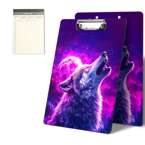 Klemmbretter mit violettem Mond- und Wolf-Muster, 22,9 x 31,8 cm, Standard-A4-Klemmbrett mit flachem Metallclip und To-Do-Notizblock für Schule, Büro, Zuhause und Studenten Klemmbretter mit violettem Mond- und Wolf-Muster, 22,9 x 31,8 cm, Standard-A4-Klemmbrett mit flachem Metallclip und To-Do-Notizblock für Schule, Büro, Zuhause und Studenten von CGFGHHUY