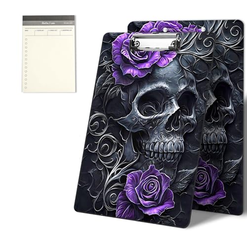 Klemmbretter mit violettem Totenkopf-Muster, 22,9 x 31,8 cm, Standard-A4-Klemmbrett mit flachem Metallclip und To-Do-Notizblock für Schule, Büro, Zuhause und Studenten Klemmbretter mit violettem Totenkopf-Muster, 22,9 x 31,8 cm, Standard-A4-Klemmbrett mit flachem Metallclip und To-Do-Notizblock für Schule, Büro, Zuhause und Studenten von CGFGHHUY