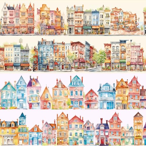 CGLRybO Washi Tape Vintage Stadt Gebäude Washi Sticker Stadt Landschaft PET Tape 2 Rollen Nordic Town Dekoratives Klebeband Wasserfeste Aufkleber DIY für Bastelarbeiten, Scrapbook Zubehör von CGLRybO