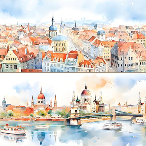 CGLRybO Washi Tape Vintage Stadt Gebäude Washi Sticker Stadt Landschaft PET Tape 2 Rollen Nordic Town Dekoratives Klebeband Wasserfeste Aufkleber DIY für Bastelarbeiten, Scrapbook Zubehör von CGLRybO
