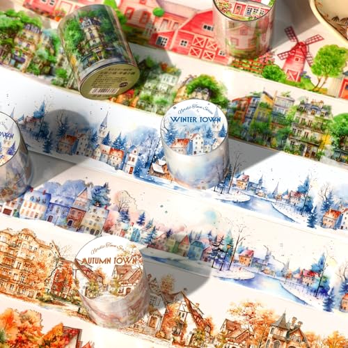 CGLRybO Washi Tape Vintage Stadt Gebäude Washi Sticker Stadt Landschaft PET Tape 4 Rollen Nordic Town Dekoratives Klebeband Wasserfeste Aufkleber DIY für Bastelarbeiten, Scrapbook Zubehör CGLRybO Washi Tape Vintage Stadt Gebäude Washi Sticker Stadt Landschaft PET Tape 4 Rollen Nordic Town Dekoratives Klebeband Wasserfeste Aufkleber DIY für Bastelarbeiten, Scrapbook Zubehör von CGLRybO