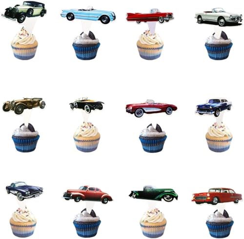 Cupcake-Aufsätze, klassische Autos, 1950er-Jahre, Cabrio, Vintage-Stil, Partyzubehör, Gastgeschenke, Kuchenspieße für Geburtstag, Jahrestag, Hochzeit, Verlobung, Party-Dekorationen, 24 Stück Cupcake-Aufsätze, klassische Autos, 1950er-Jahre, Cabrio, Vintage-Stil, Partyzubehör, Gastgeschenke, Kuchenspieße für Geburtstag, Jahrestag, Hochzeit, Verlobung, Party-Dekorationen, 24 Stück von CGLRybO